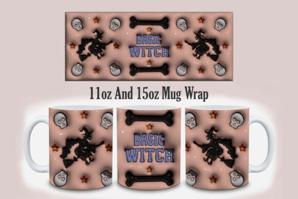 3D Inflated Basic Witch Mug Design: Elevating Digital Print-on-Demand Assets