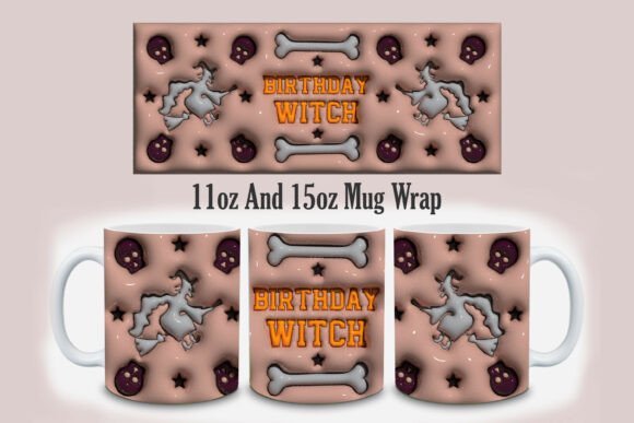 3D Inflated Birthday Witch Mug Design