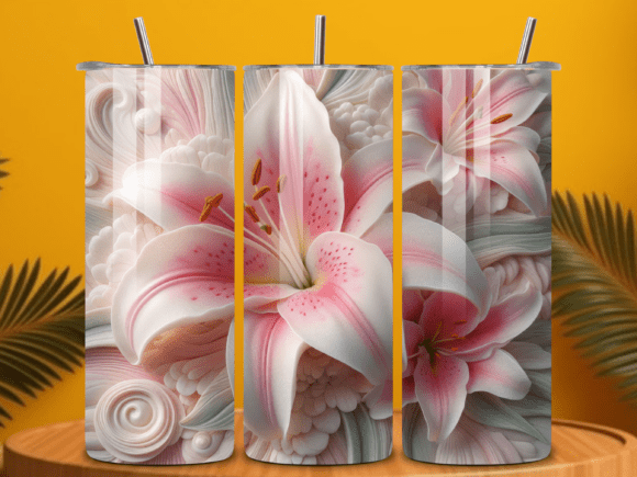 Elevate Your Sublimation Projects with the 3D Pink Lily Floral Tumbler Wrap PNG