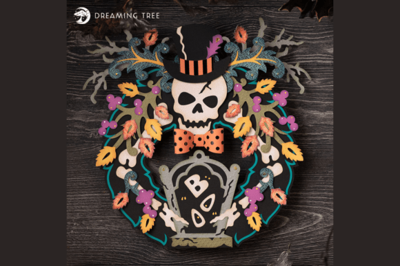 Skeleton Wreath SVG: Spooky 3D Paper Decor